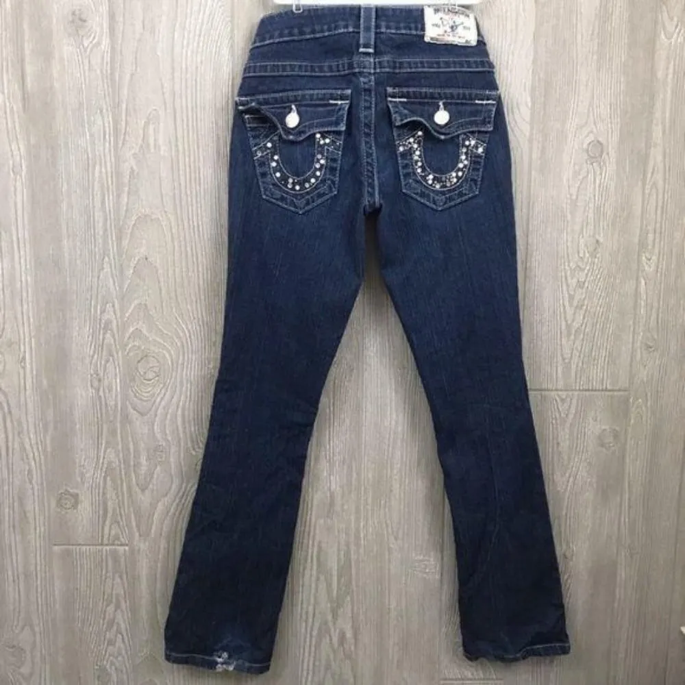 True religion rhinestone pocket jeans dark wash jeans straight leg 24 - Image 2