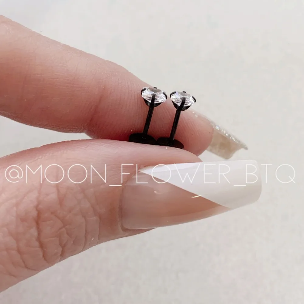 Tiny Black Square CZ Flat Back Earrings - Image 4
