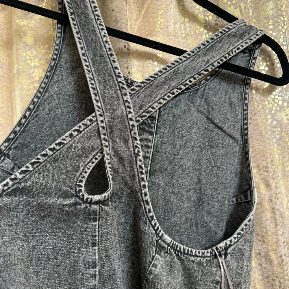 Free People Wilderado On Mute Gray Black Soft Jean Mini Dress Medium - Image 6