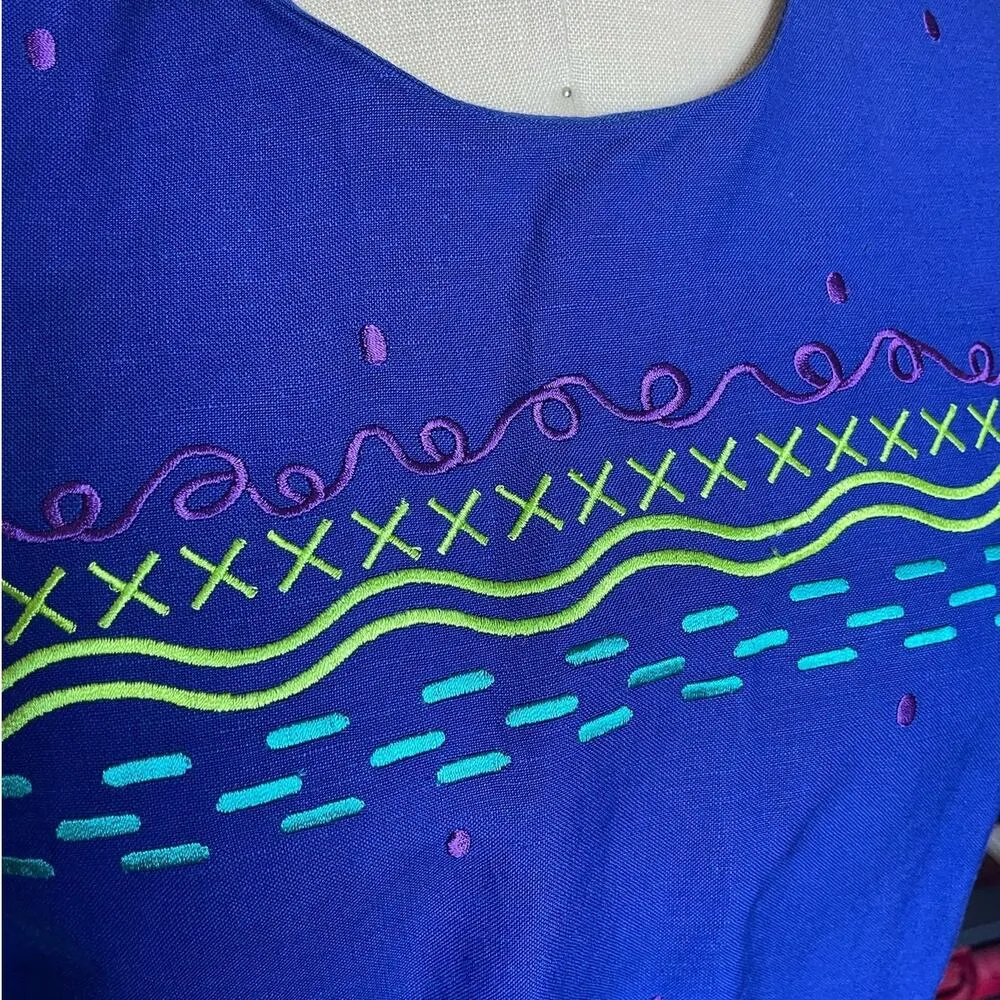 NWT Vintage Linen Blend Tank Top & Skirt Set w/Embroidery in Blue Size Large - Image 5