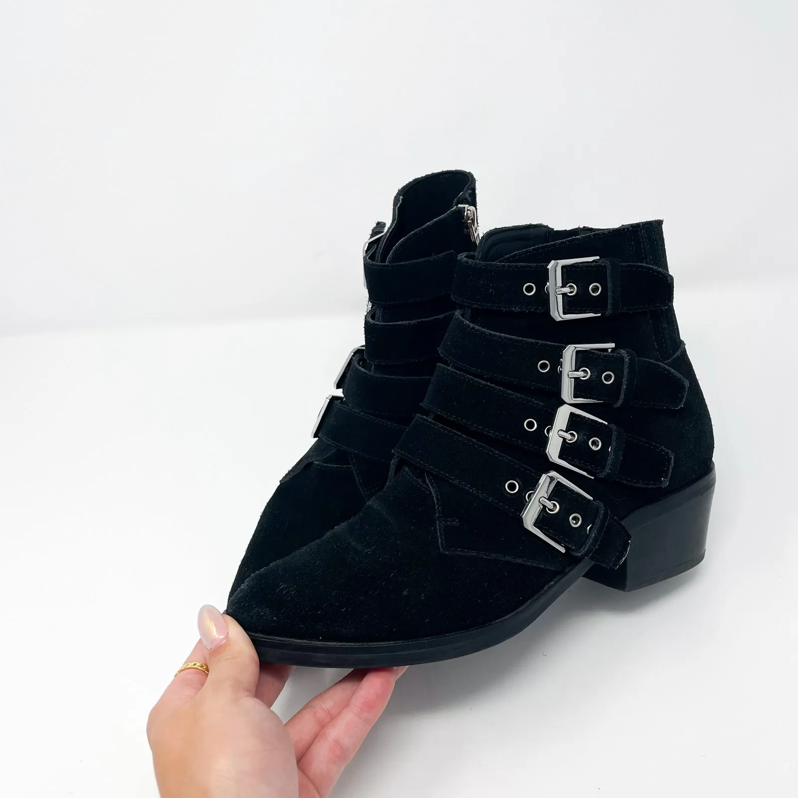 Dolce Vita Black Suede Buckle Ankle Booties Size 6.5 - Image 6