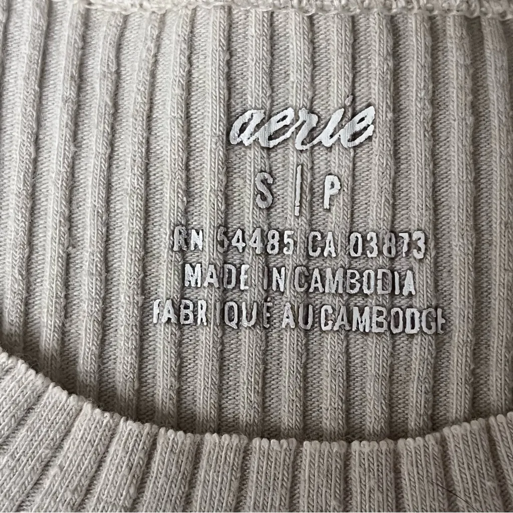 Aerie Beige Ribbed Crop Top Women’s Small Granola Girl Coastal Beach Casual - Image 10