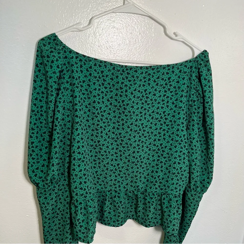 Topshop Heart Print Tea Blouse Mid Green - Image 14