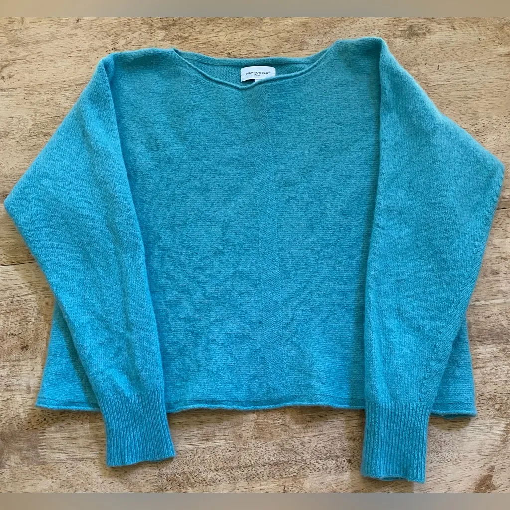 Bianco & Blu Italy Women’s Size Medium Aqua Wool/Cashmere Blend‎ Sweater Blue - Image 5
