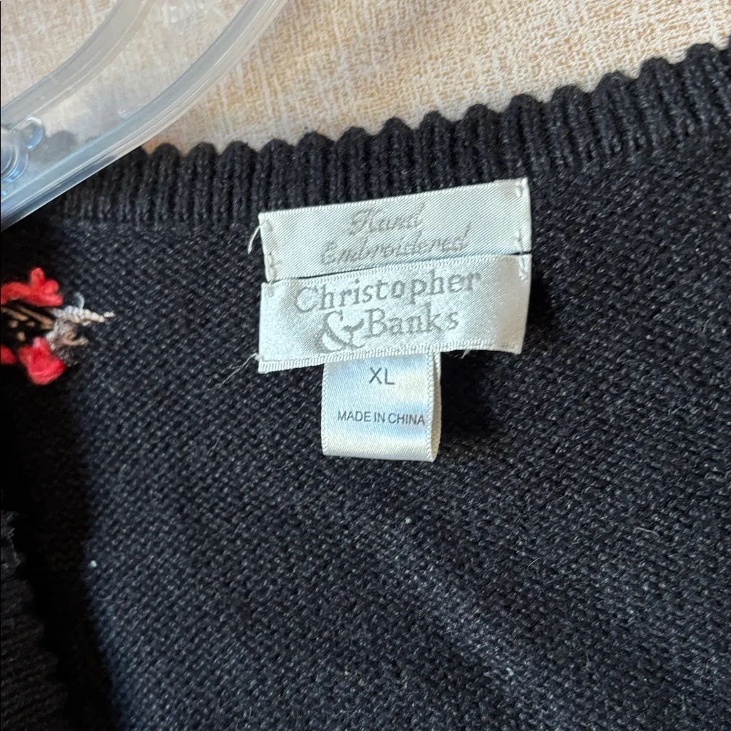 Christopher and banks Black Cardigan with Floral Embroidery xl - Image 5