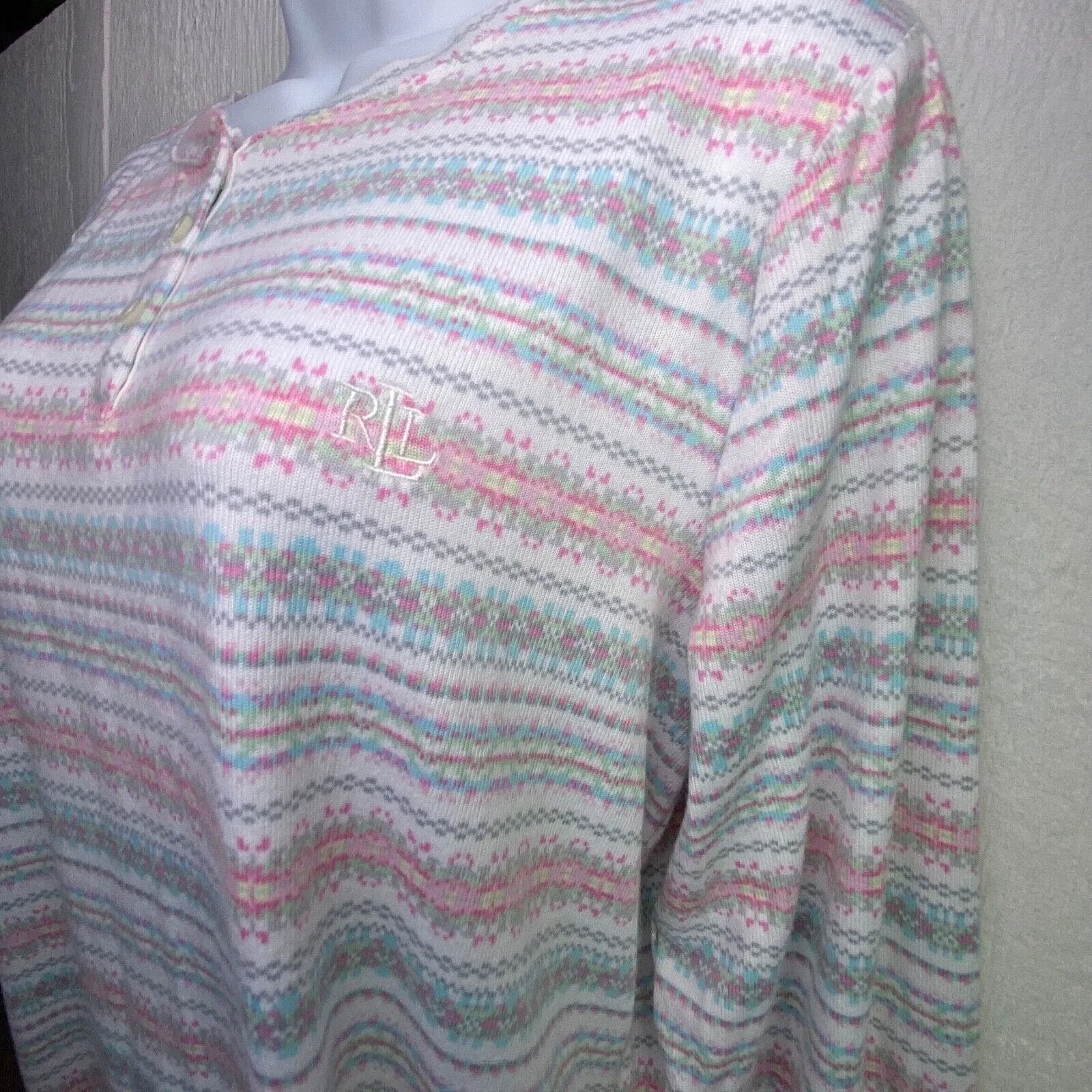 Lauren Ralph Lauren Womens Pink Long Sleeve Sleepwear Pajama Top Size M - Image 3