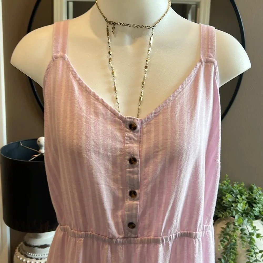 SONOMA Pink & White Stripe Linen Tiered Ruffle Boho Maxi Dress Size 2X NWT - Image 2