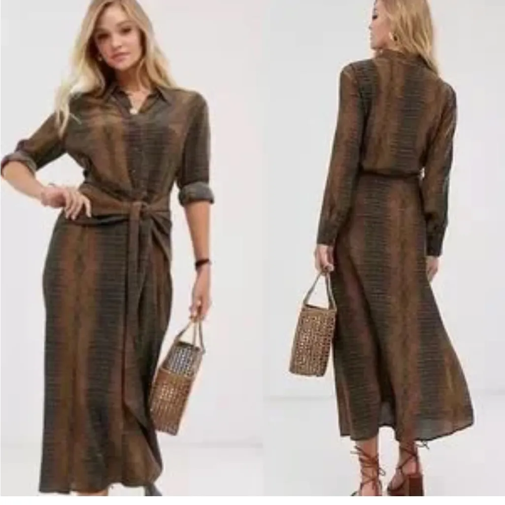 & Other Stories Brown and Black Long Sleeve Dress Size 12 - Image 3
