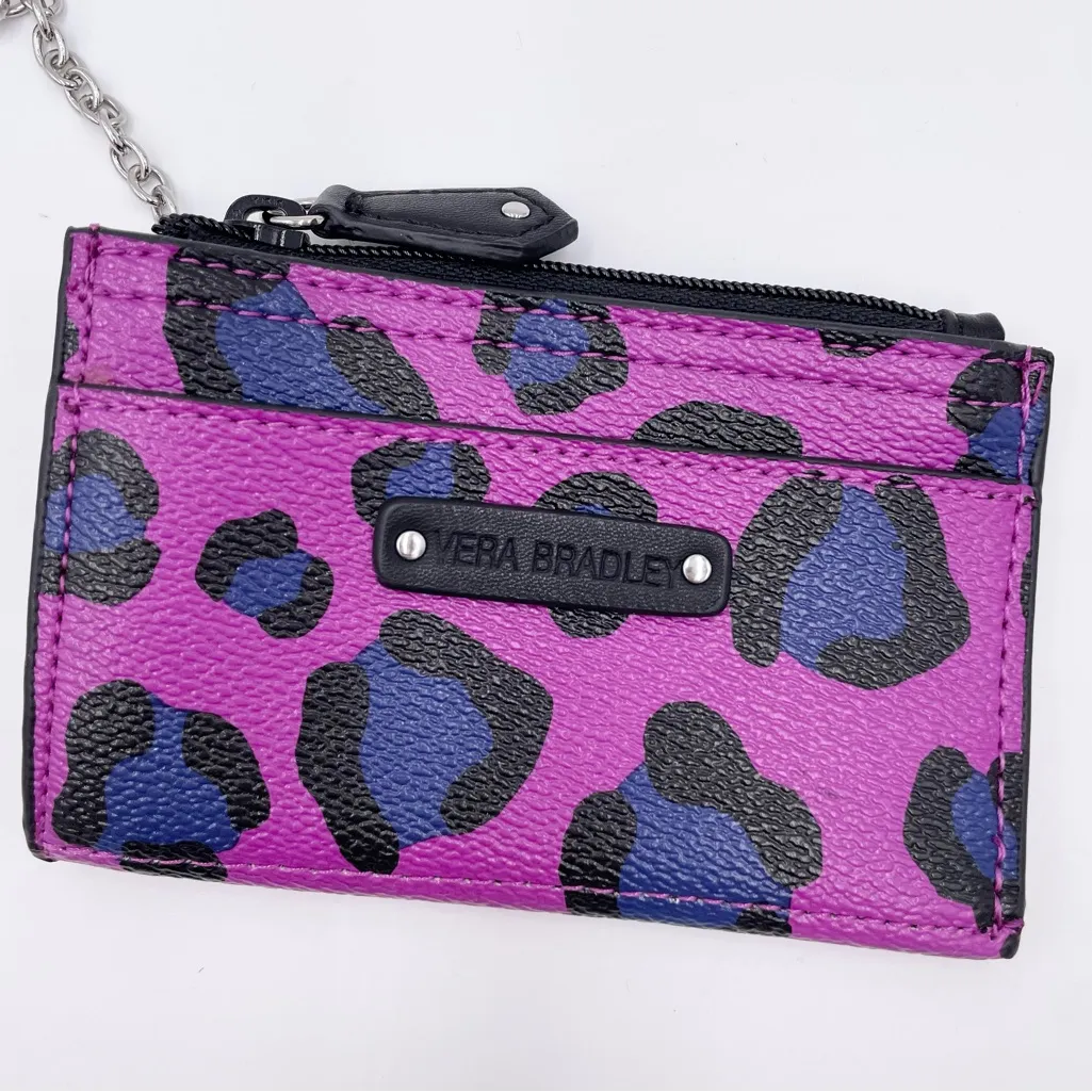 Vera Bradley Purple Leopard Spot Wallet Slim Coin Purse Keychain Faux Leather - Image 2