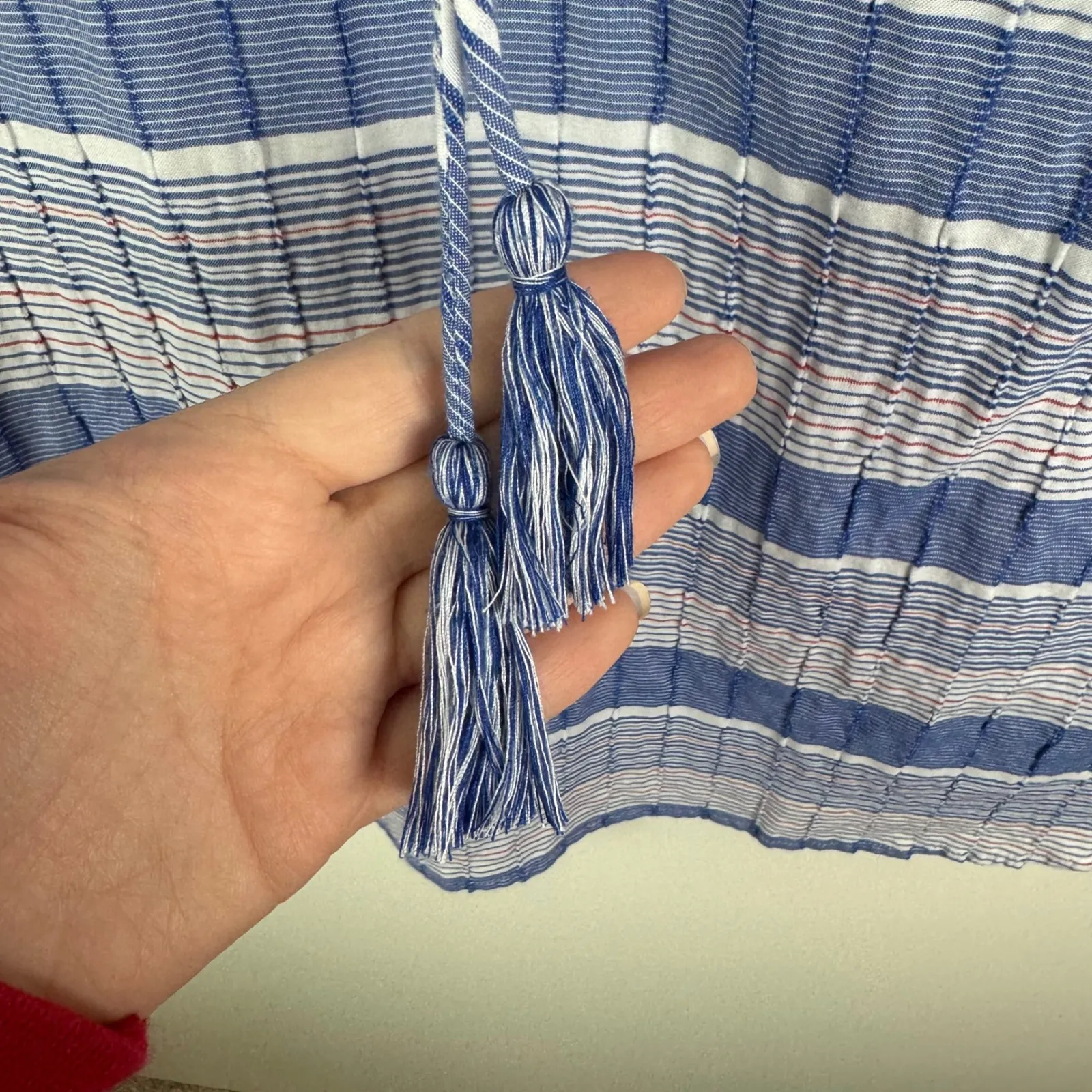 Talbots Sleeveless Striped Blouse Size 2X Tassel Cotton‎ Nautical Coastal Preppy - Image 2