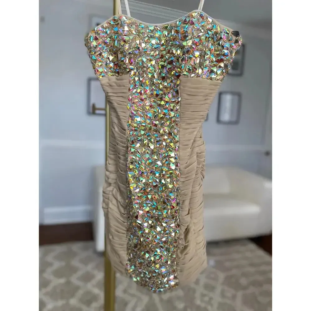 La Femme Cocktail Dress Sparkle Jeweled Ruched Party Wedding Bachelorette Rich - Image 2