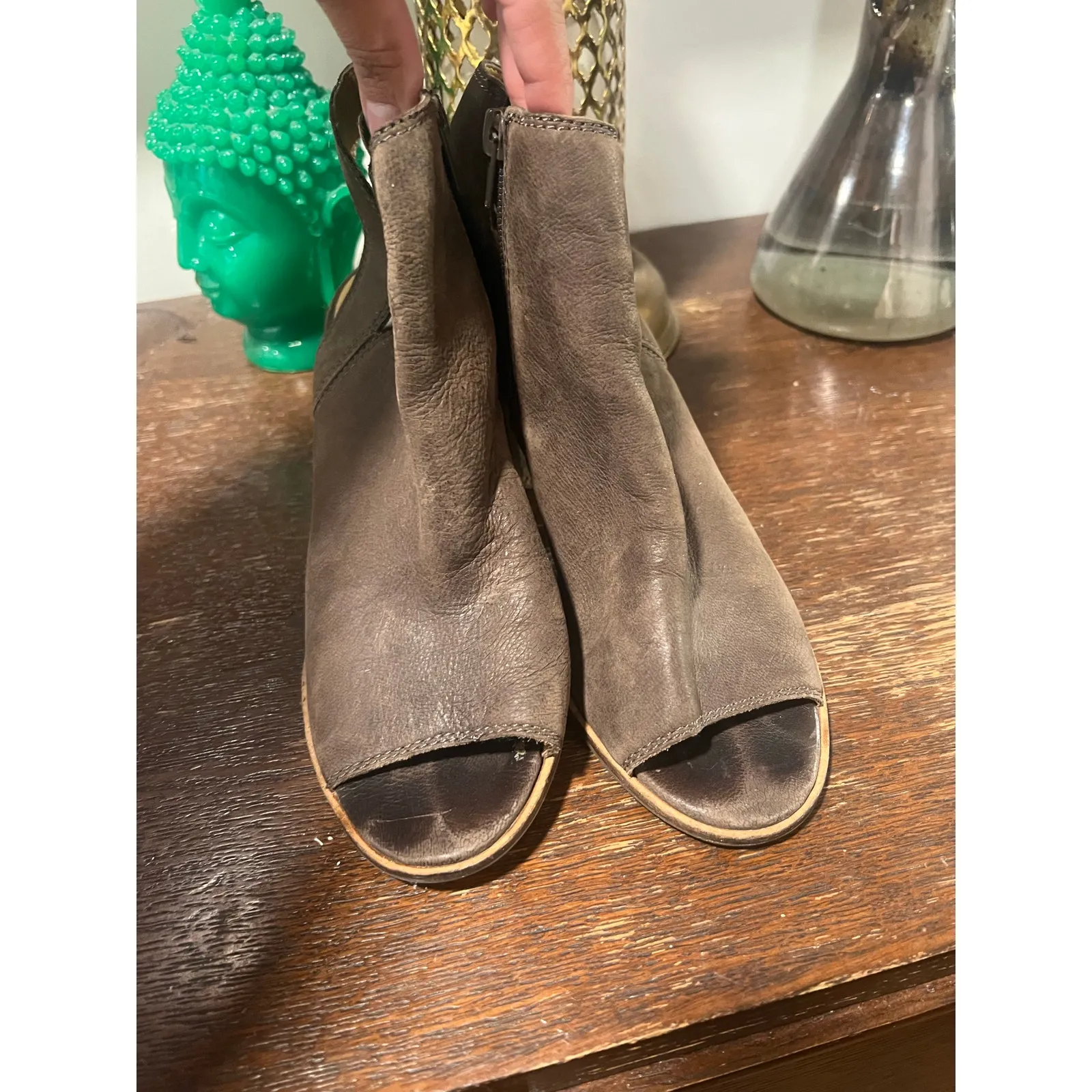 Lucky Brand Womens Jubai Peep Ankle Leather Heels Boots open toe shoes sz 7 Boho - Image 3