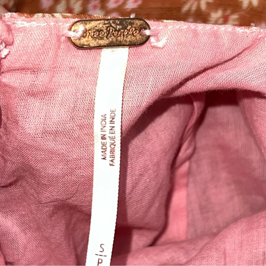 Free People Pink and Rust Brown Floral Ruched Mini Dress with Boho Feels-Size S - Image 9