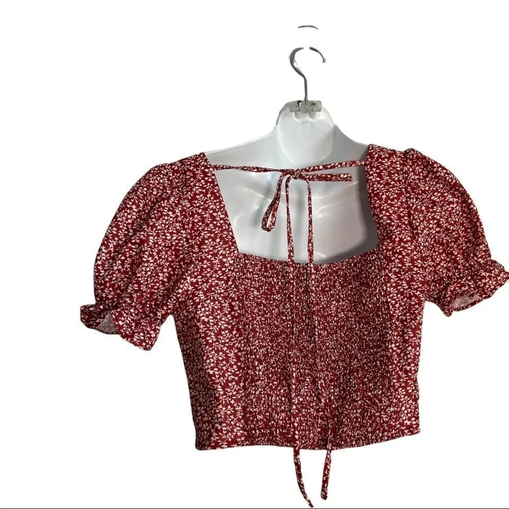 Shein Milkmaid Botanical Floral Tie Ruffle Crop Top M - Image 13