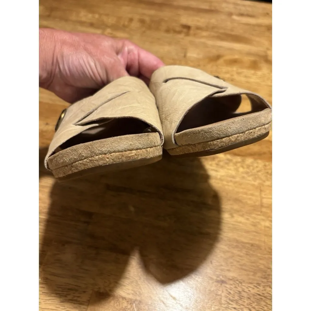 UGG Size 9 Lyra Beige Leather Cork Wedge Strappy Sandals - Image 8