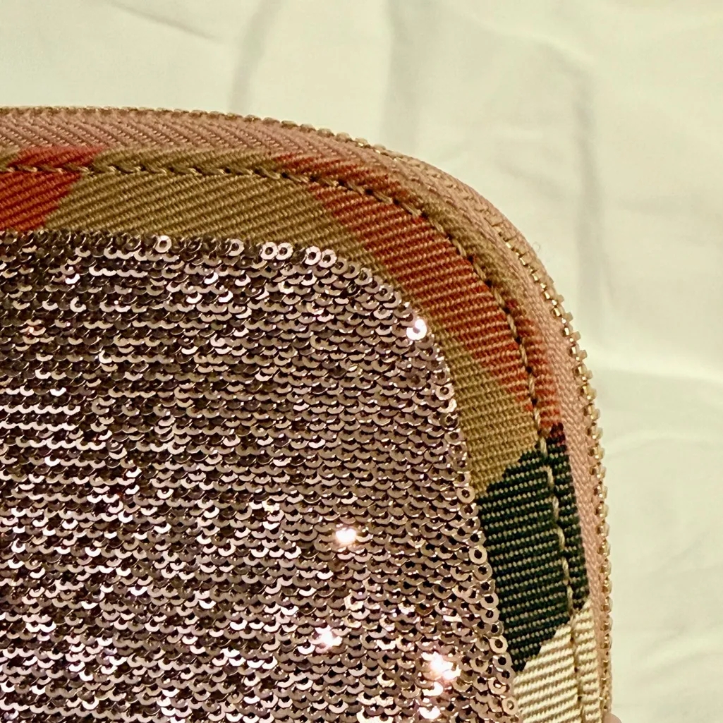 NWT Burberry Bridle Sequined Medium Pouch, Metallic Pink/Check - Image 6