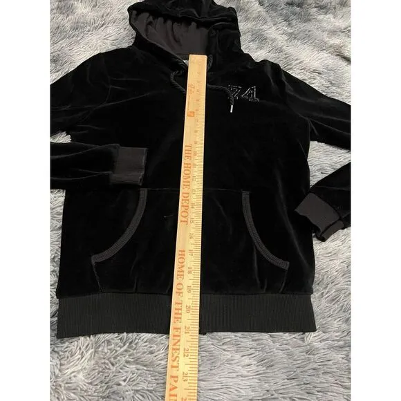 Vintage Zara  Trafaluc Velour Zipper Hoodie ‎  Black Number 74 Size Large Goth. - Image 5