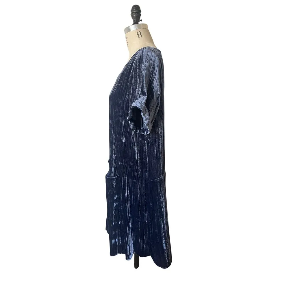 Anthropologie Floreat Blue Crushed Velvet Shirt Dress Size Large - Image 2