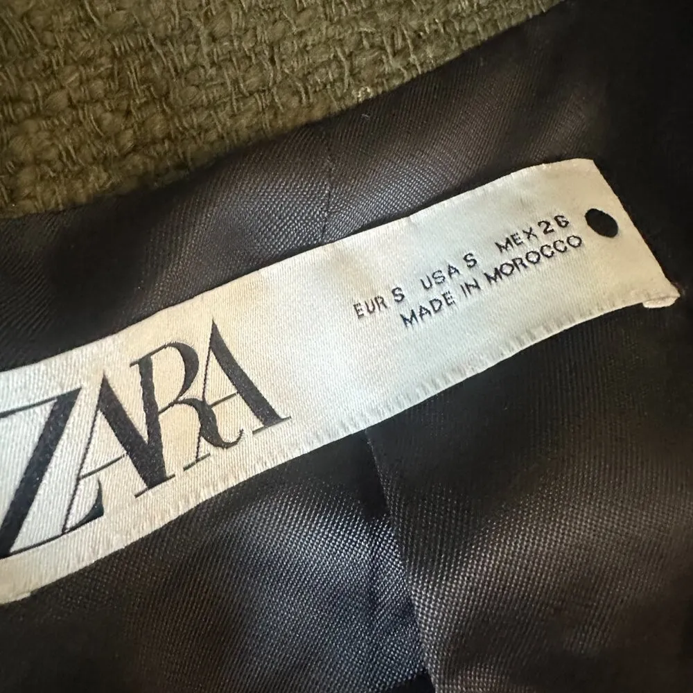 Dark Green Zara Boucle Blazer with Gold buttons - Image 2