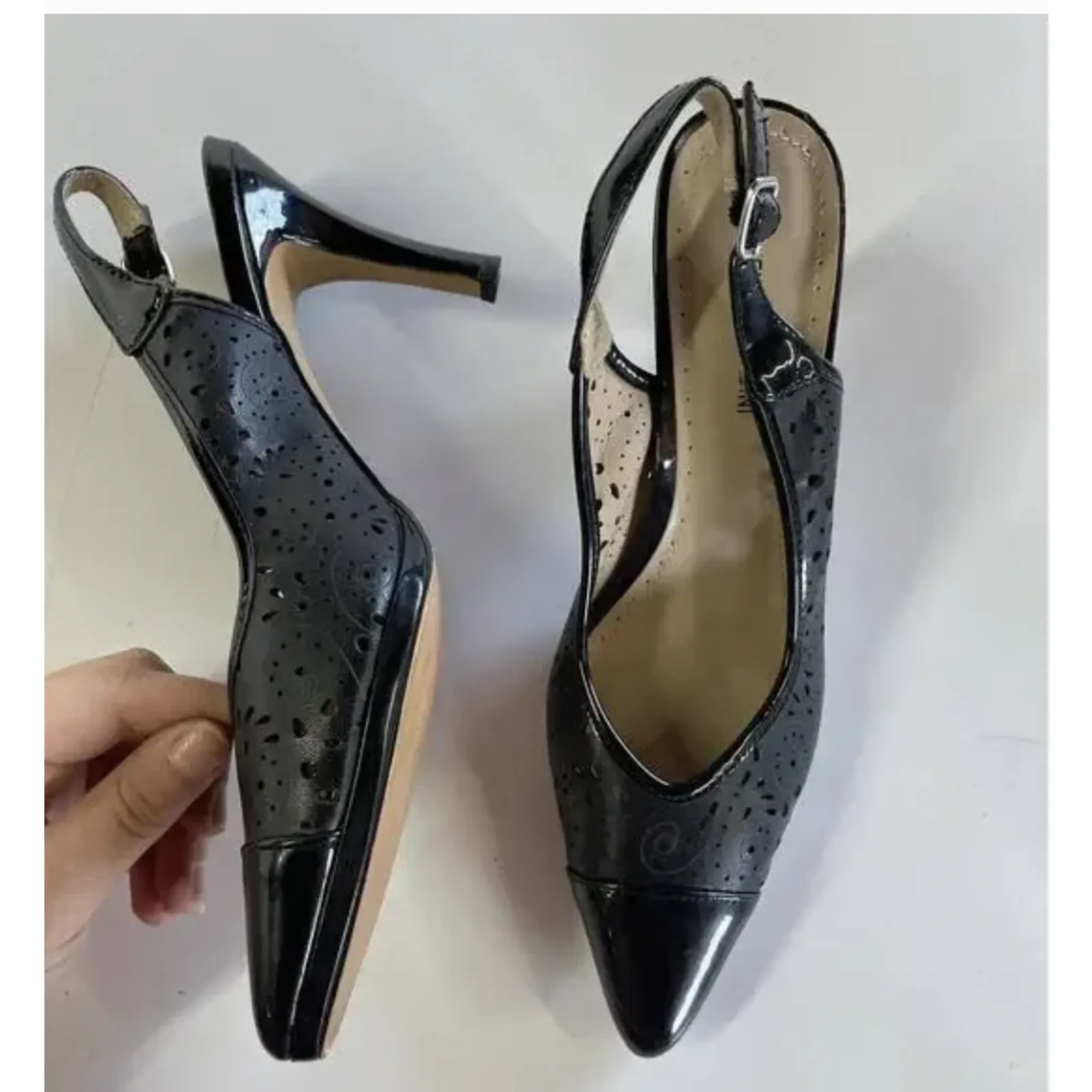 Adrienne Vittadini Shoes Womens Size 8.5 Petra Slingback Heels Leather Cutout - Image 3