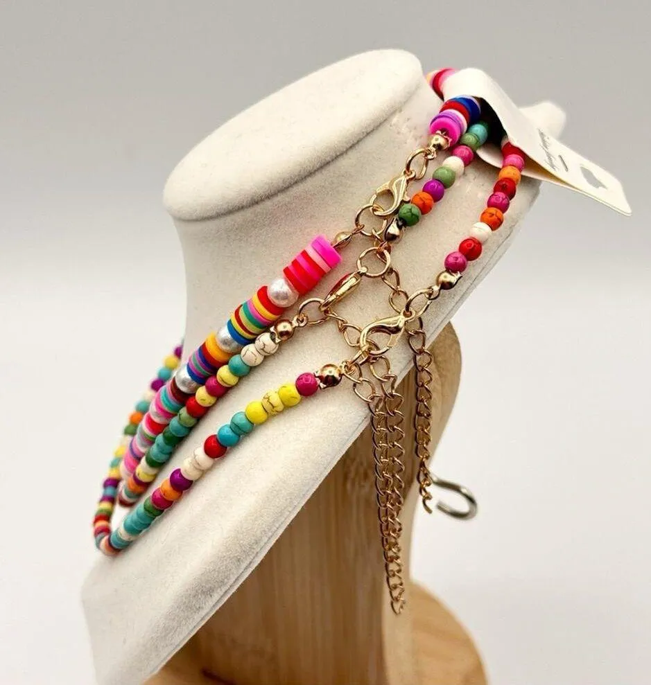 Multicolor Colorful Beaded Gummy Bear Charm Pendant Y2K Fun 3 Piece Set Necklace Pink - Image 4