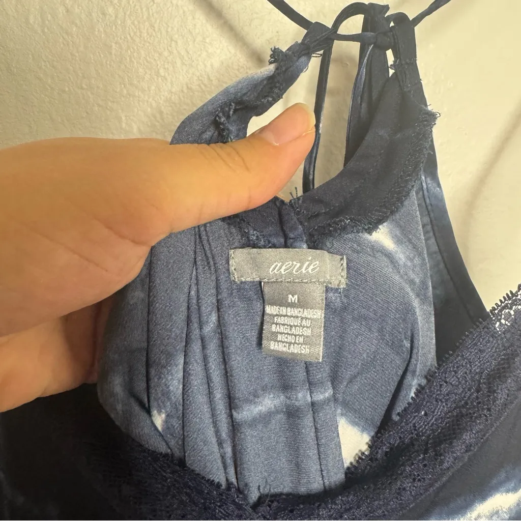 Aerie Blue Tie Dye Satin Lace Slip Dress‎ - Image 2