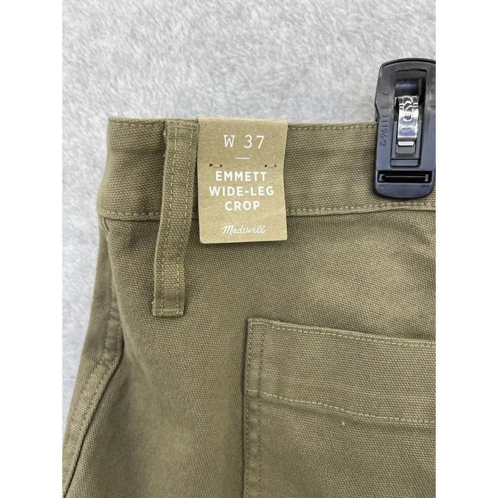 Madewell Women's Emmet Wide Leg Cropped Pants Olive Green Size 37 Cotton - Image 5