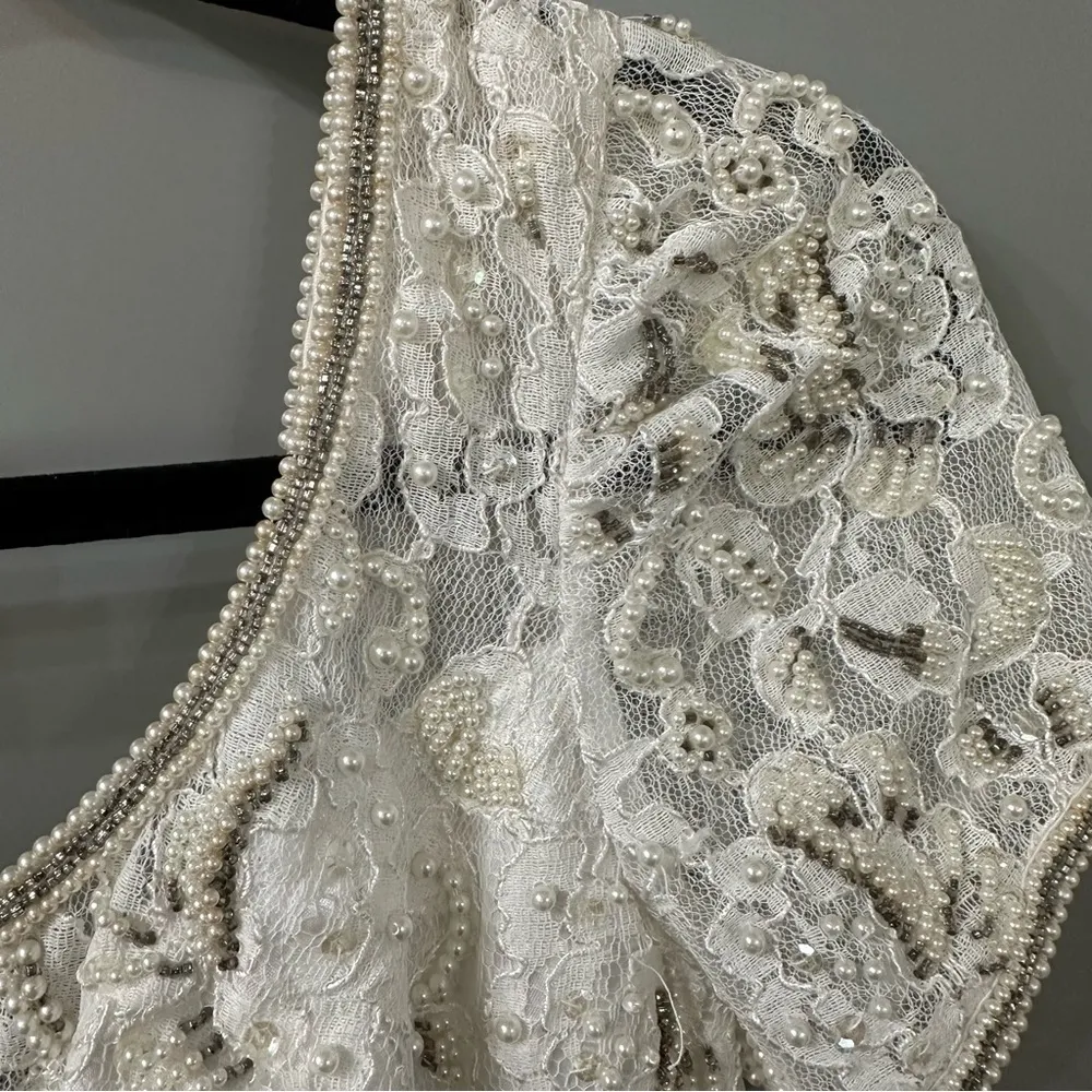 Mori lee Wedding Dress Fully Beaded Short Sleeve Wedding Dress Bow Detail Sze 10 - Image 14