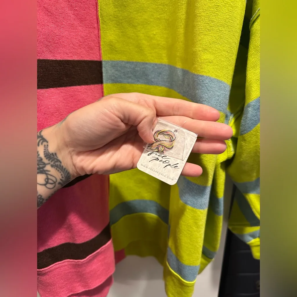 NWT Free People Uptown Stripe Pullover In Aurora Lime Combo $148 MSRP - Image 13