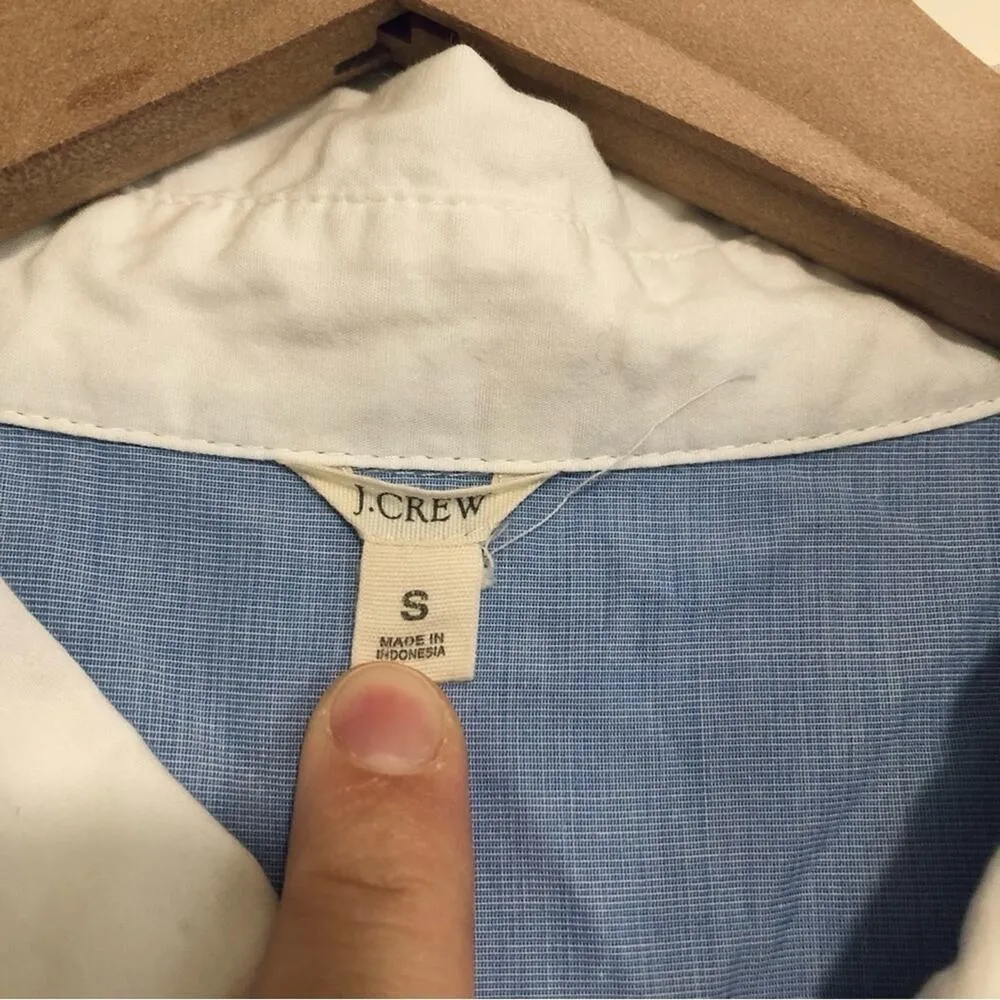 J. Crew Cotton Blue White Tuxedo Collar Button Up Long Sleeve Tunic Top - Image 2
