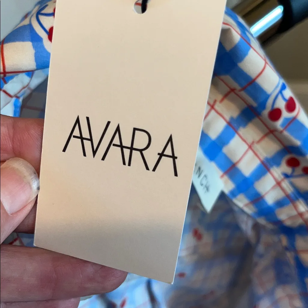 Avara Pinch Sommer Top Puff Short Sleeve Blue Red Cherry Print New Size XS - Image 9