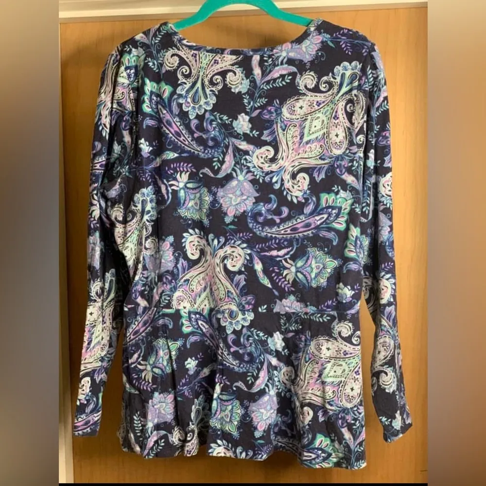 Isaac Mizrahi Live Paisley Long Sleeve Top,  Size Large - Image 2