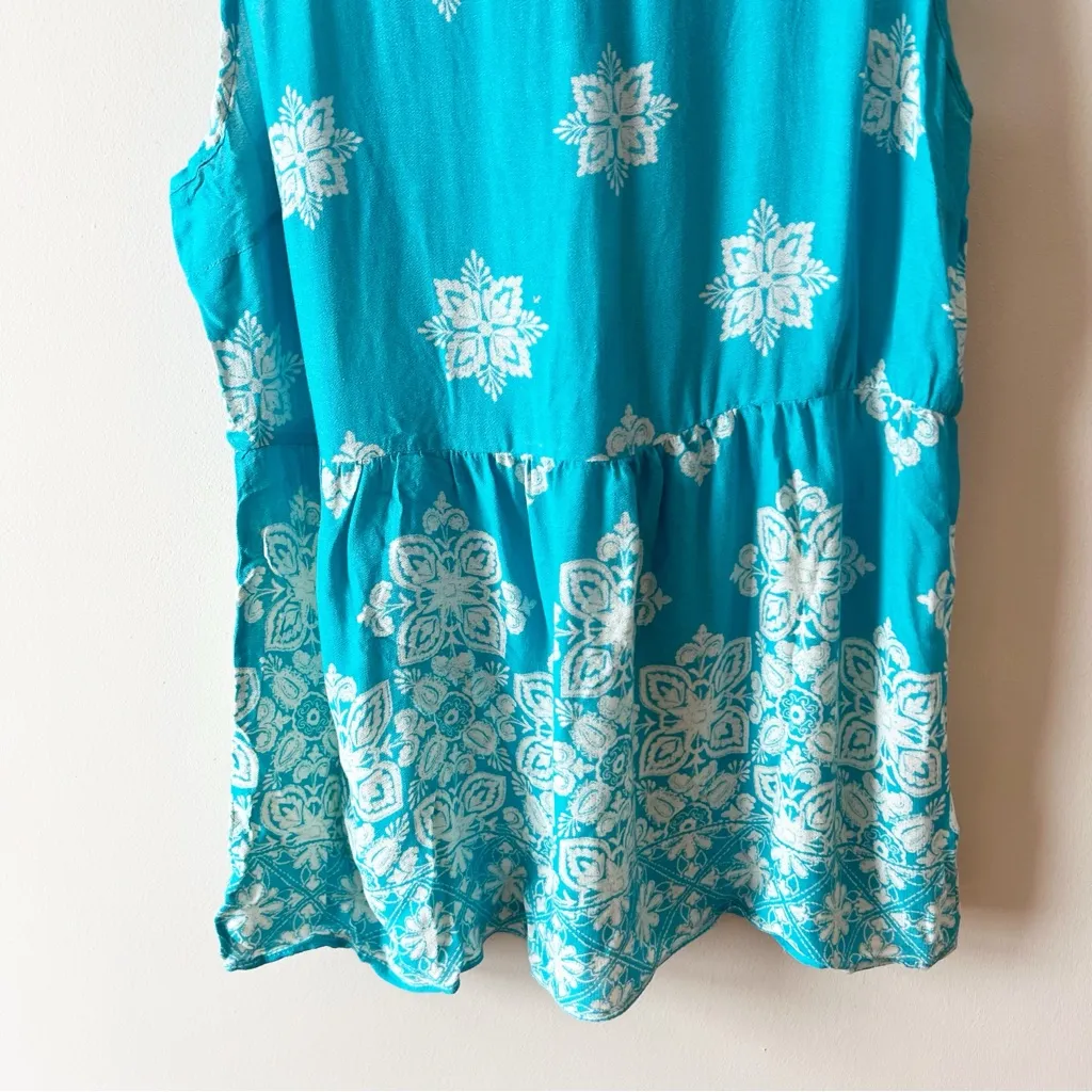 Wrangler Blue/White Floral Lace Up Back Tank Top Size Medium NEW Unlined Tunic - Image 3