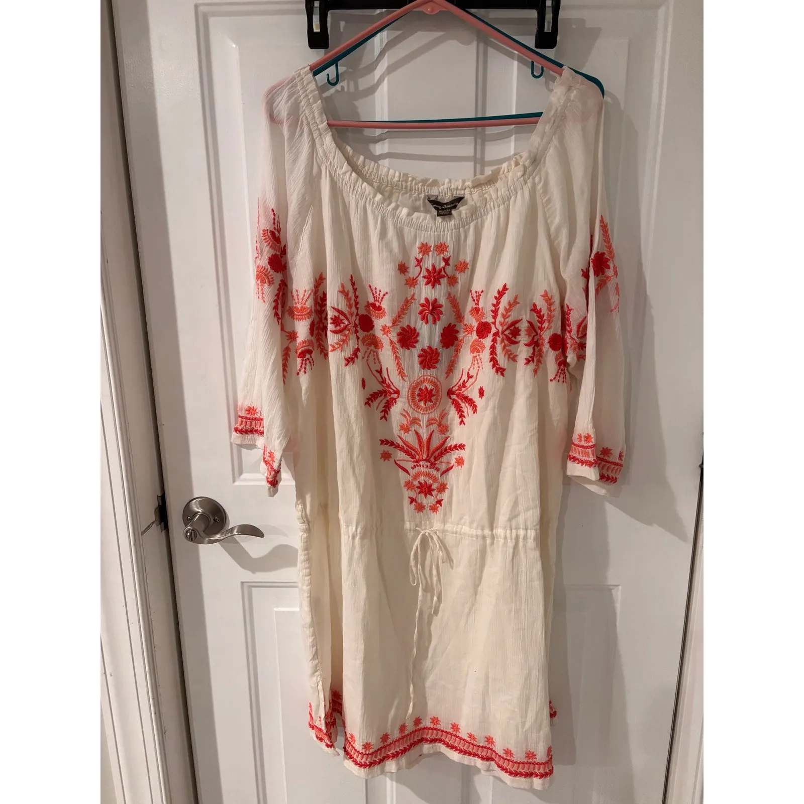 Tommy Bahama Embroidered Off The Shoulder  Boho Beach Cover Up Dress XL - Image 3