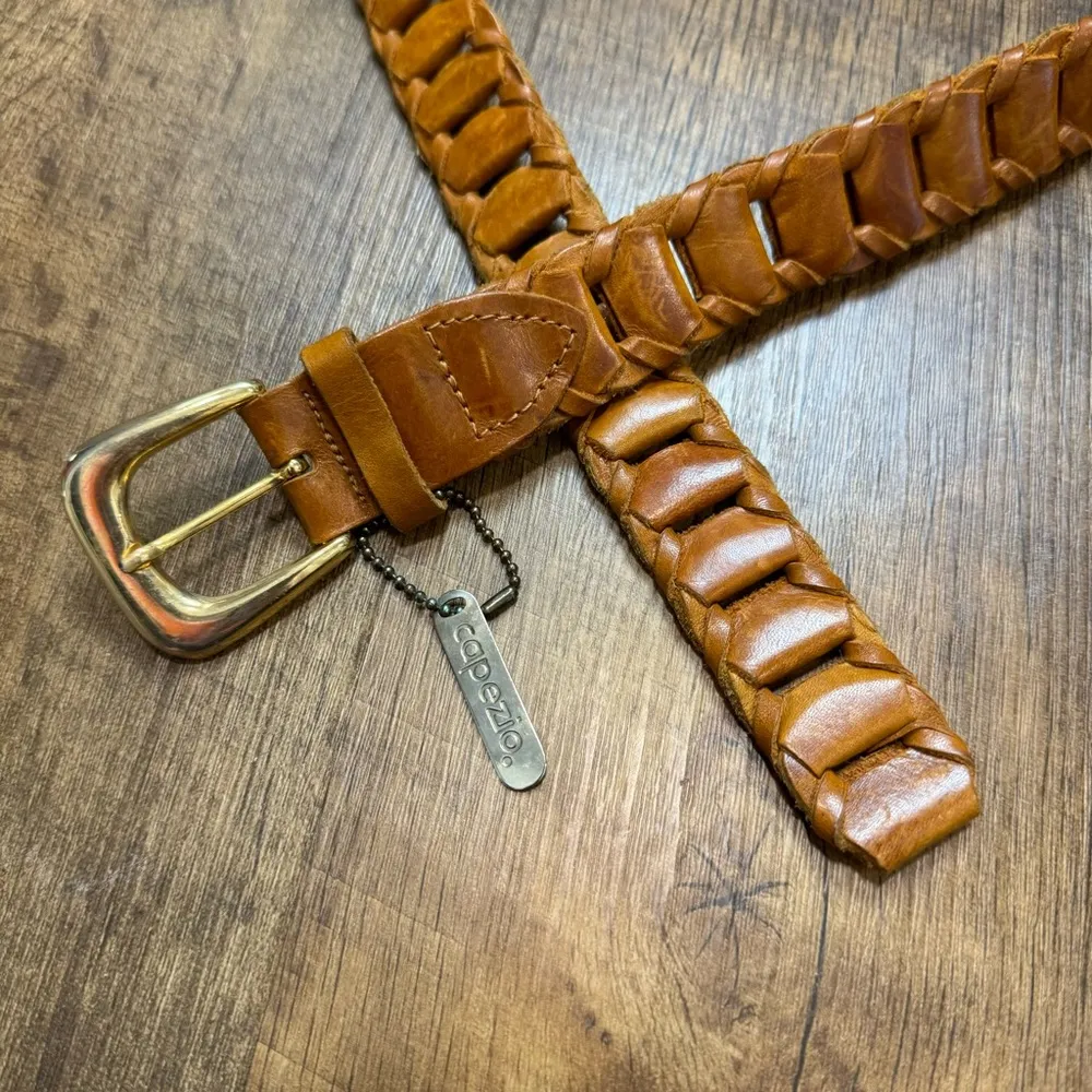 Vtg Capezio Womens 90s Style Leather Woven Link Belt Sz M/L Brown Leather - Image 4