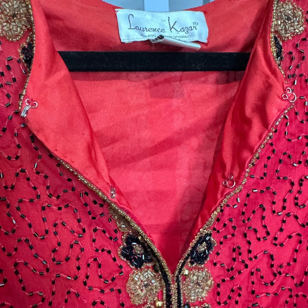 Laurence Kazar Red and Gold Beaded Silk Jacket - Image 5