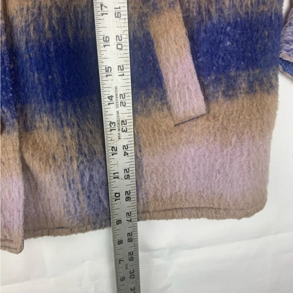 GAP women's medium lofty shirt jacket shacket blue multi purple tan plaid teddy - Image 7