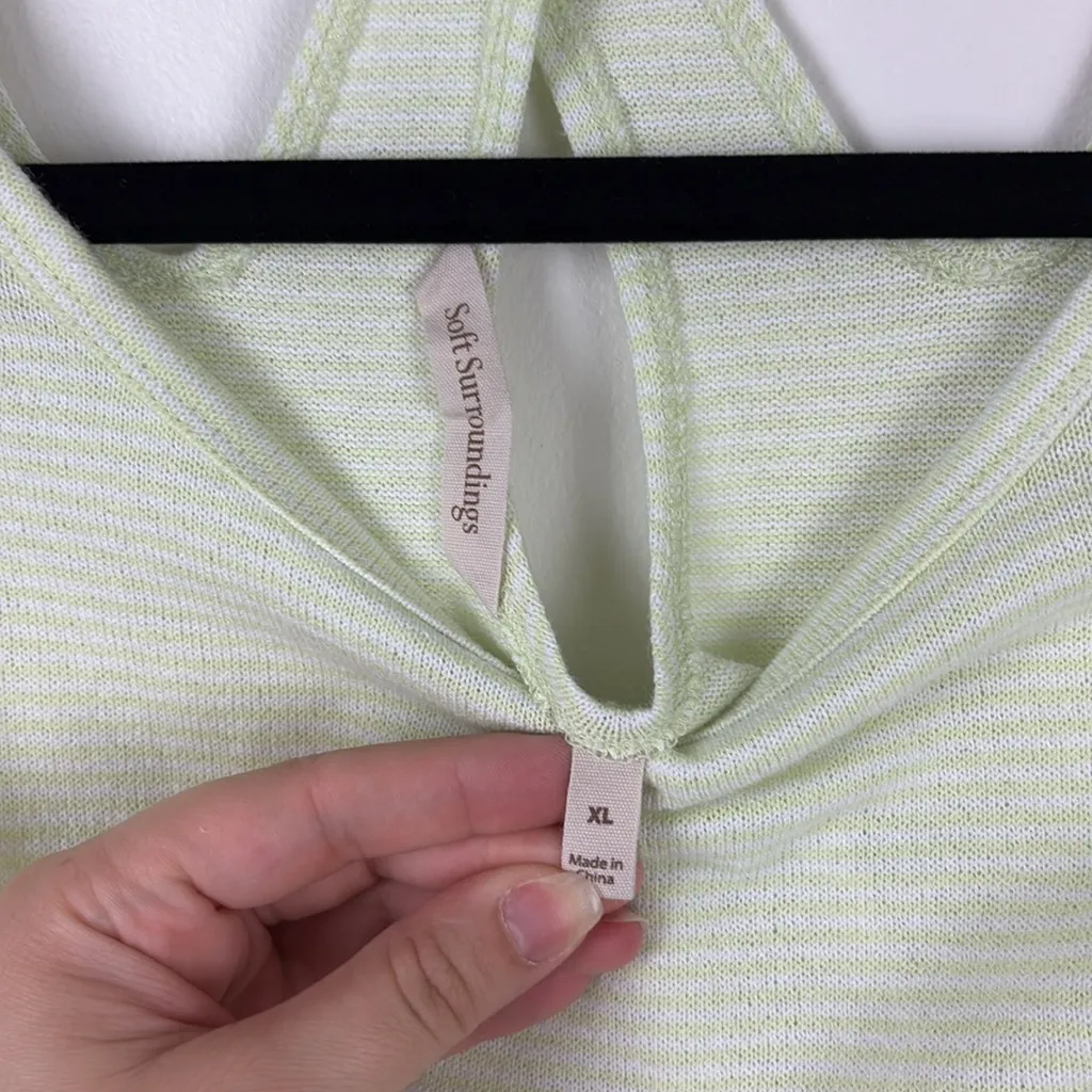 Soft Surroundings Long Sleeve Top Womens Size XL Green Stripes Cutout Cotton - Image 4