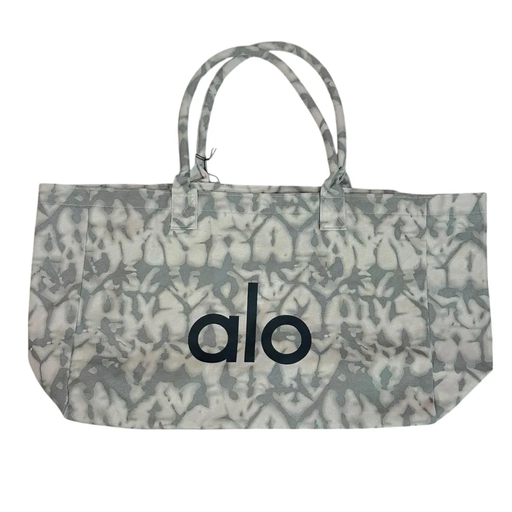 The Alo Yoga Iconic Shopper Canvas Tote Bag Grey Tie Dye Neutral Gym Logo NWT - Image 8