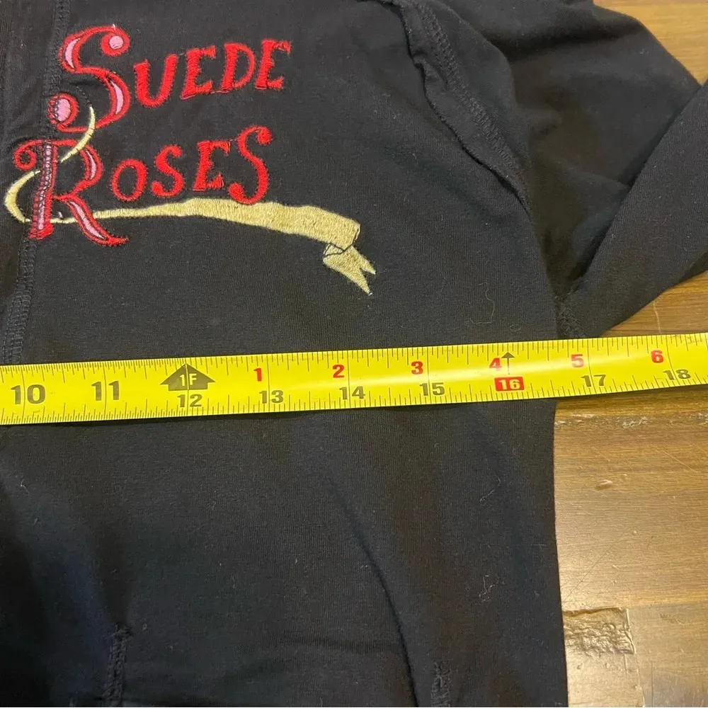 Johnny Was JWLA Black Front Zip Hoodie Sweater Embroidered Suede Roses Bird Rare - Image 4