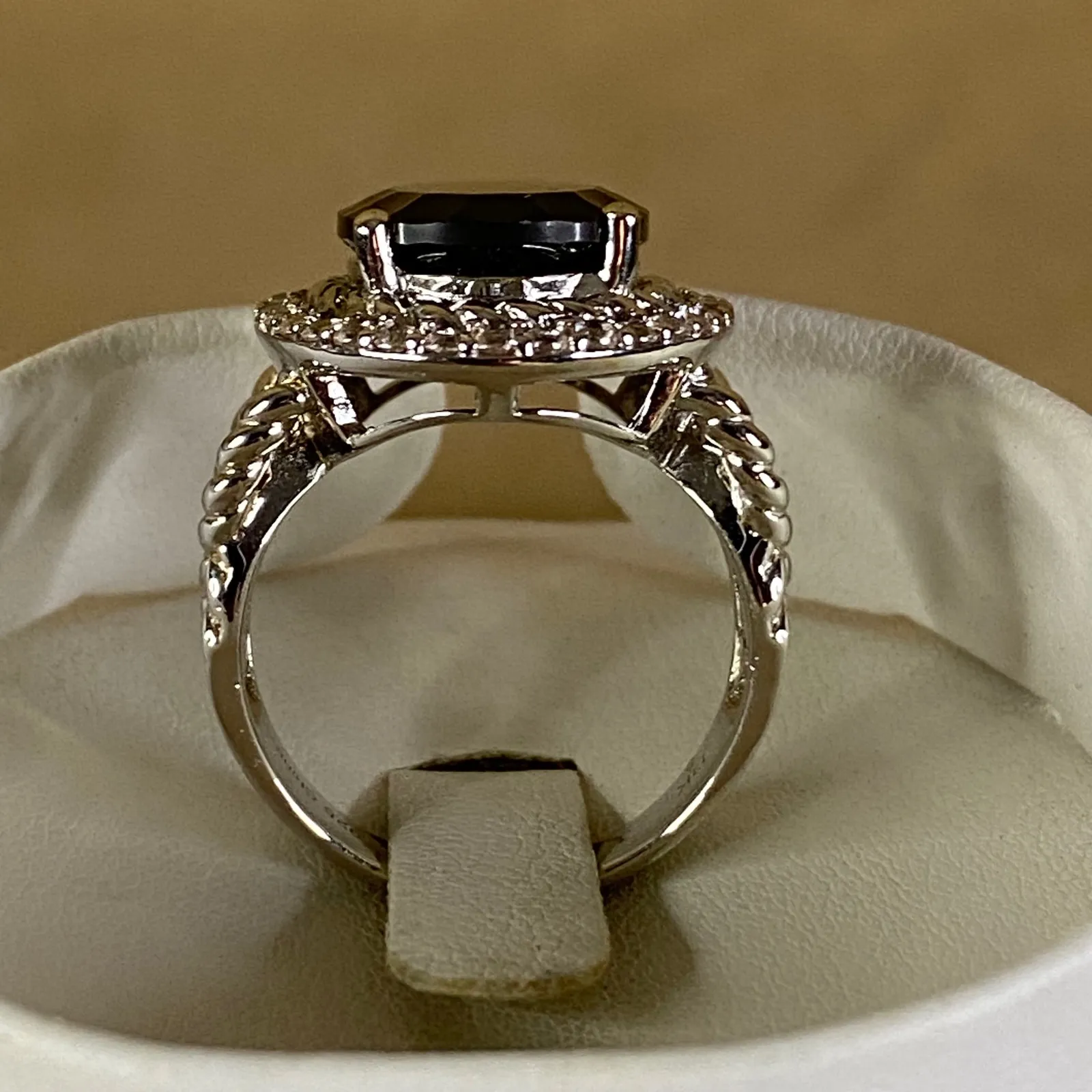 Smoky Quartz Sterling Silver Ring w/ White‎ Zircon Halo Statement Cocktail Sz 9 Brown - Image 5