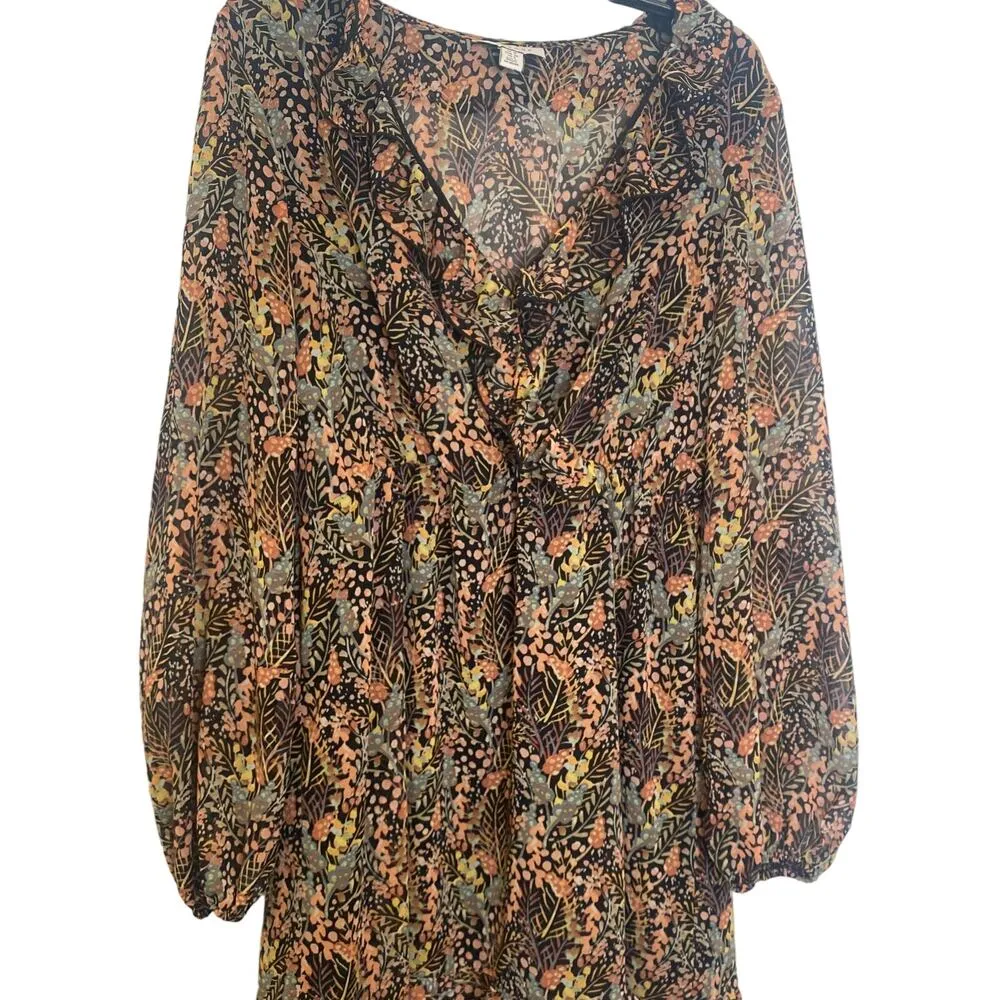 Topshop Surplice Neck Ruffle Sheer Mini Dress Forest Print Lined EUC Sz 6 - Image 3