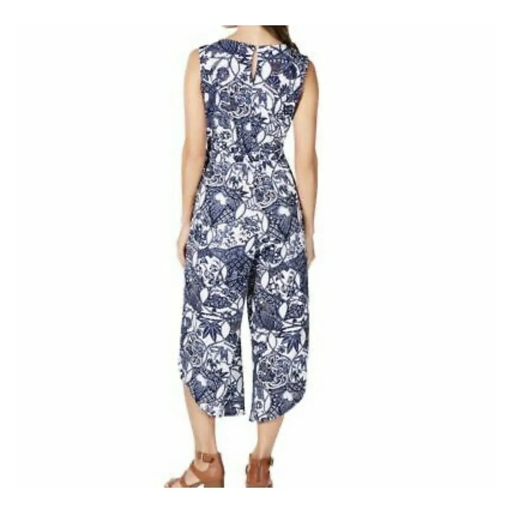 Style & Co Small Cropped Jumpsuit Floral Sleeveless V-Neck Stretch Elastic Waist - Image 2