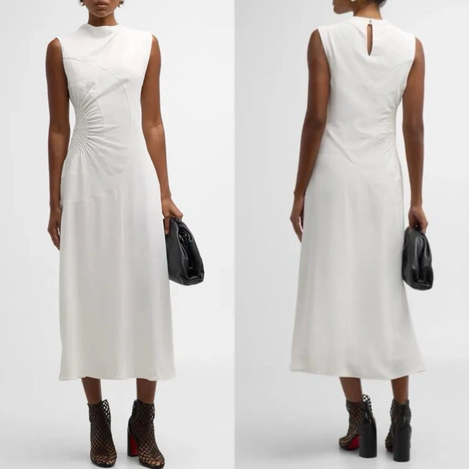 A.L.C. Kaia Gathered Sleeveless Midi Dress Off White Size 6 Feminine modest Chic - Image 11