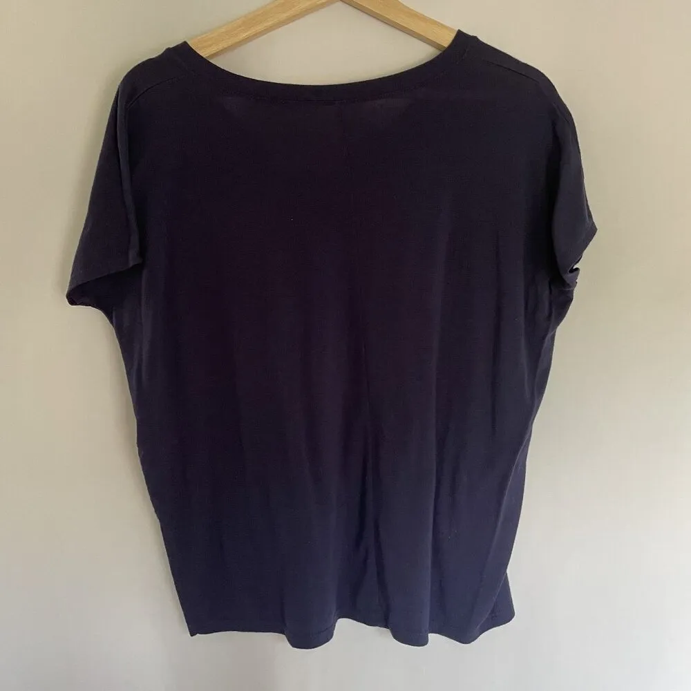 Mudd indigo short sleeved summer top women's size small rayon shirt v-neck style - Image 7