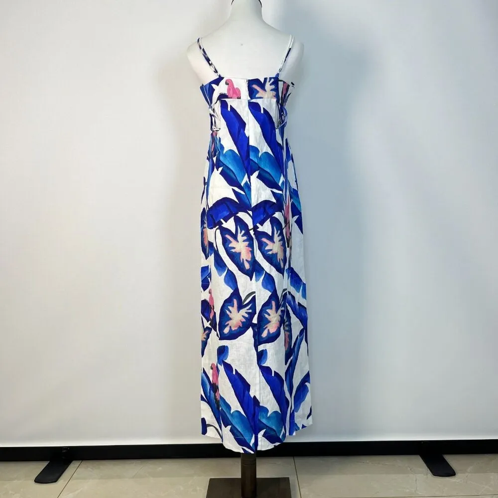 NWOT FARM RIO Linen Off-White Blue Foliage Maxi Dress Size L - Image 11