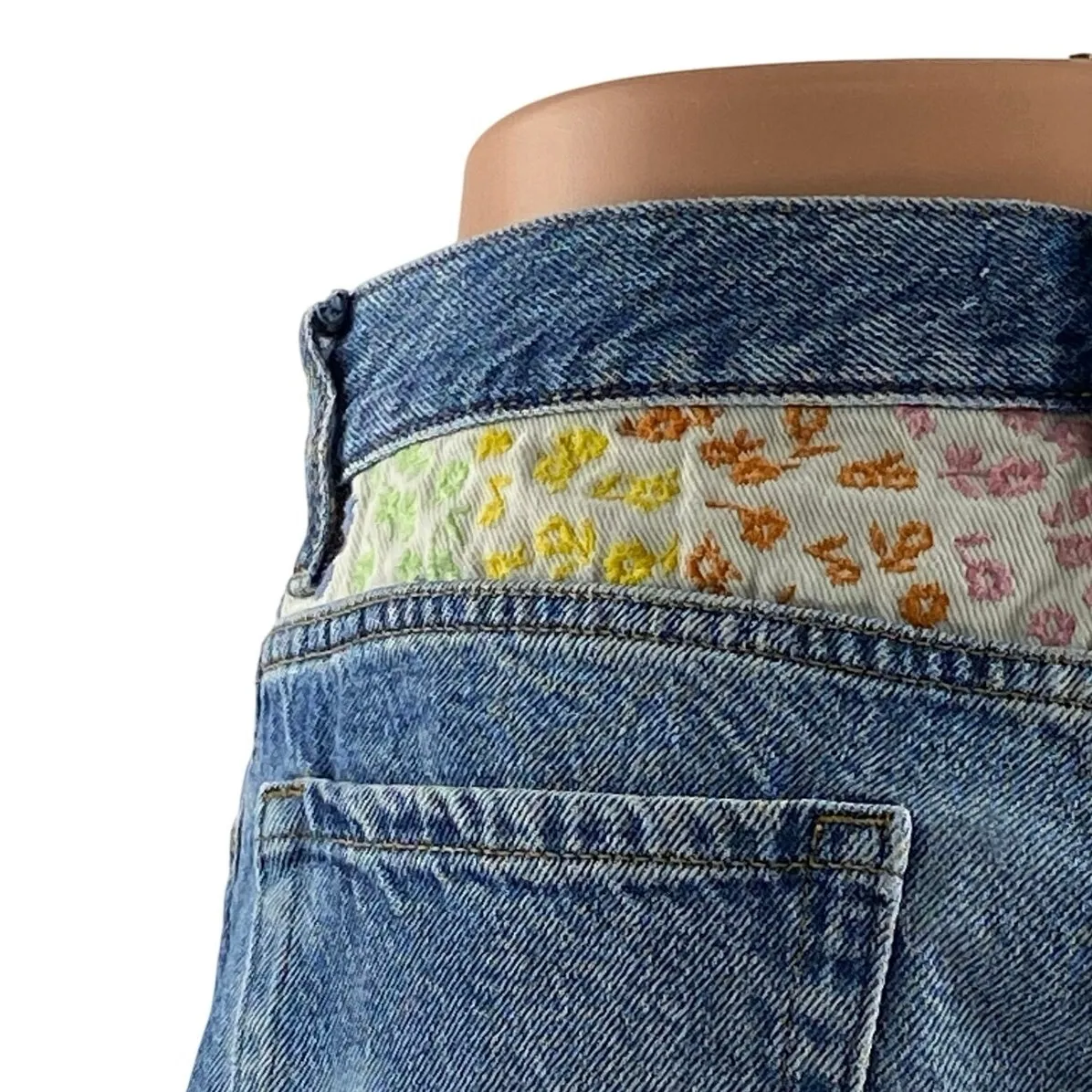 Pacsun Blue Ultra High Rise Frayed Hem Wide Leg Vintage Denim Jeans Shorts Sz 28 - Image 3