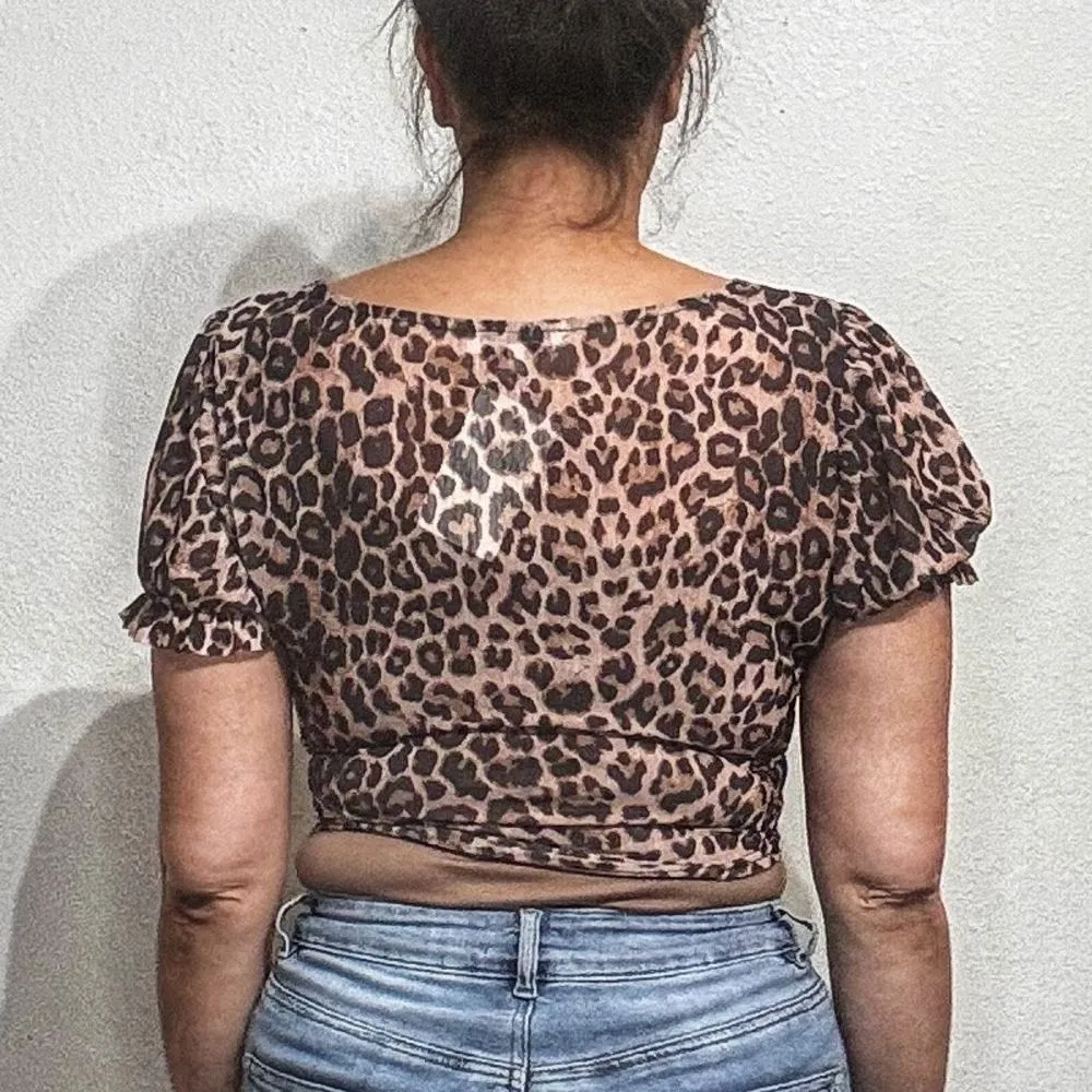 Emory Park Leopard Ruched Crop Blouse Sz L NWT - Image 10