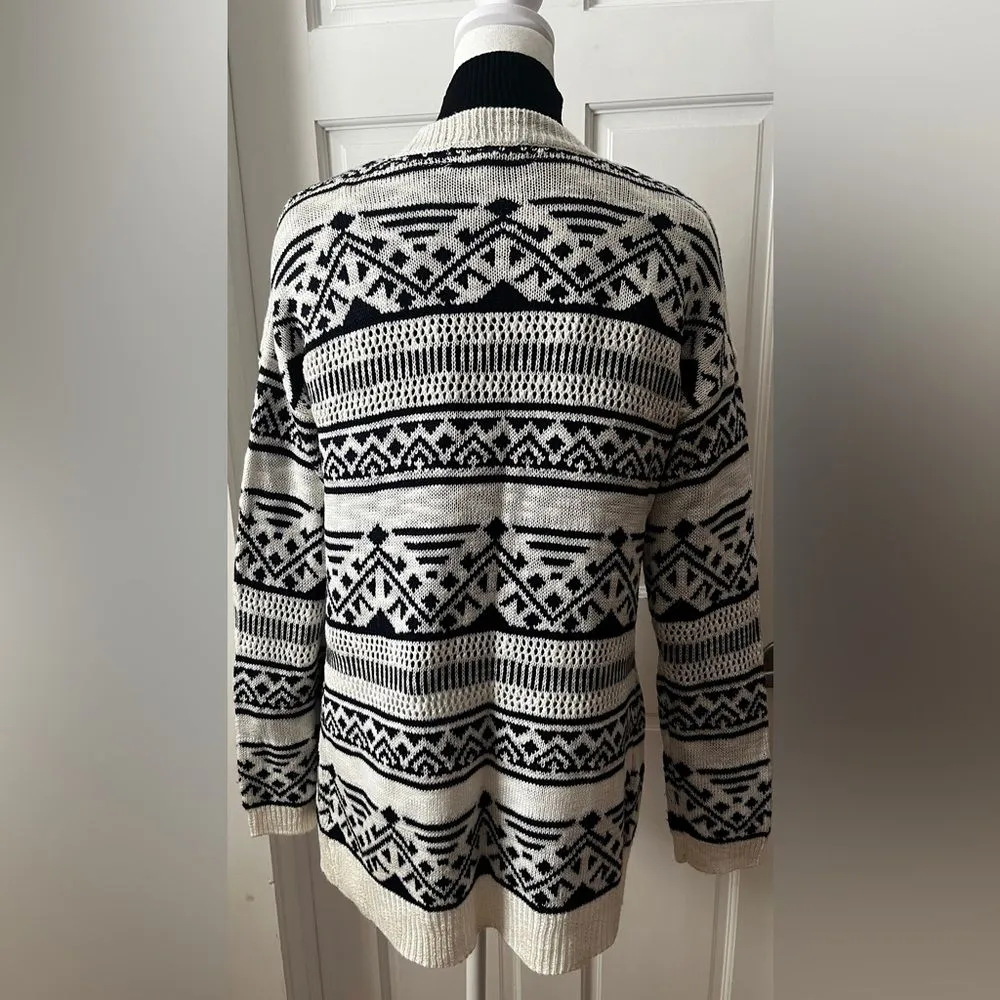 Pink Rose L open front cotton blend navy blue cream aztec longline cardigan - Image 6