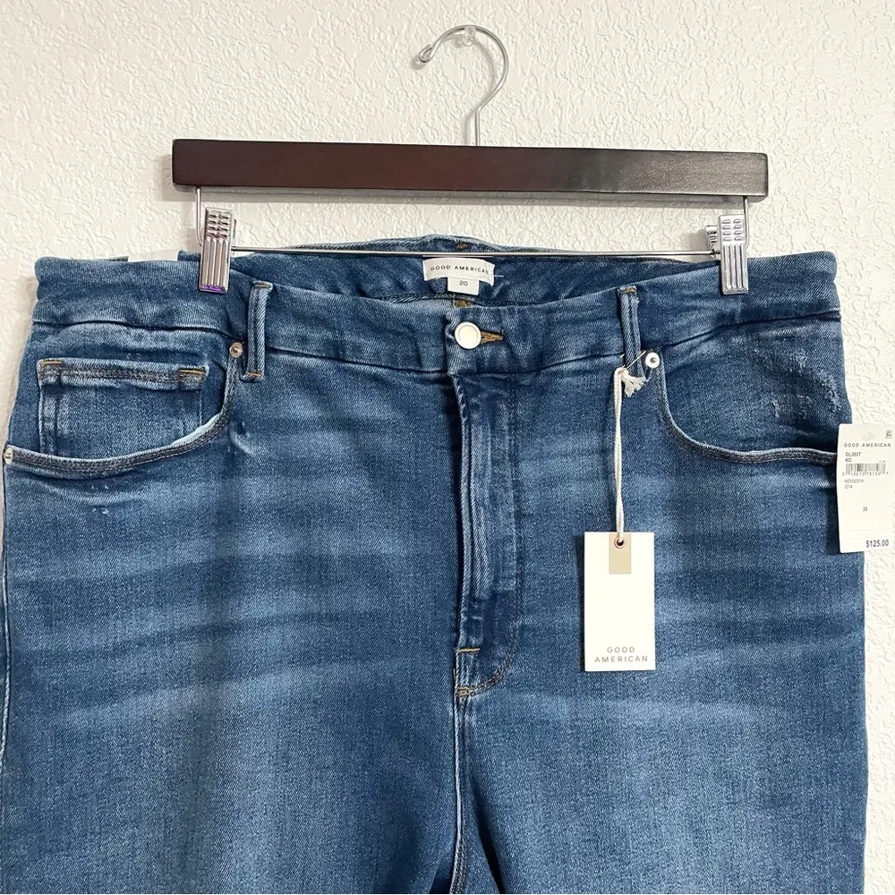 NWT Good American Women’s Jeans Denim Blue Skinny Stretch Frayed Cut Hem Size 20 - Image 3